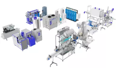 Gazlangan va gazlanmagan suv va salqin ichimliklar uchun tayyor quyish (rozliv) liniyalari